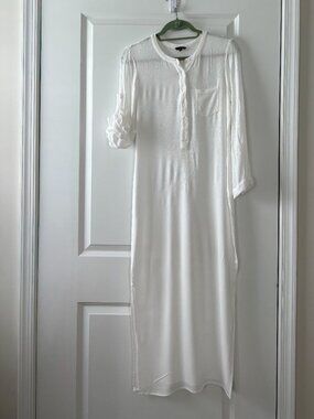 FloryDay White Henley-Style Maxi Shirt Dress / Cover-Up Size Medium